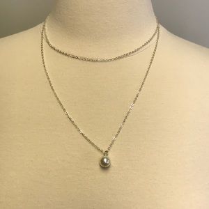 Silver Double Chain Pearl Necklace